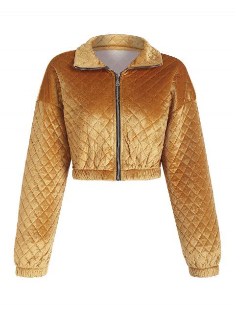 Veste Doudoune Matelassée Zippée à Goutte Epaule en Velours