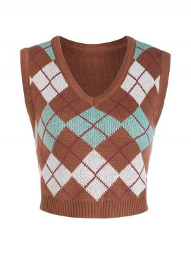 Argyle V Neck Crop Vest Sweater