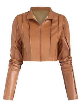 Topstitch PU Leather Zip Crop Jacket