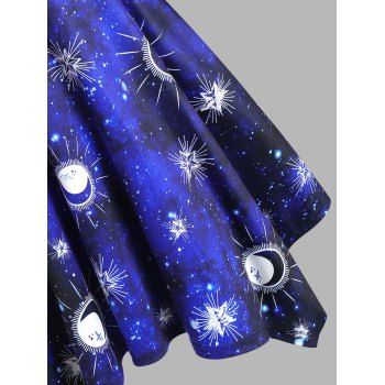 Galaxy Plaid Print Cold Shoulder Half Zip Handkerchief Dress