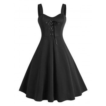 

Summer Lace Up Corset Style Backless Dress, Black