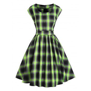 

Back Zipper Sleeveless Plaid Swing Dress, Deep green