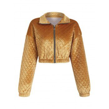 

Quilted Velvet Drop Shoulder Zip Jacket, Golden