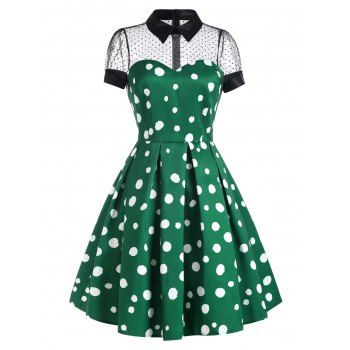 

Heart Dotted Mesh Insert Knee Length Dress, Green