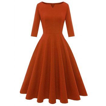

V Notched Midi Dress, Coffee