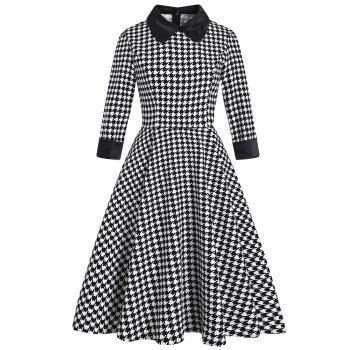 

Houndstooth Rolled Cuff Midi Dress, Black