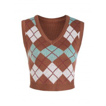 

Argyle V Neck Crop Vest Sweater, Multicolor