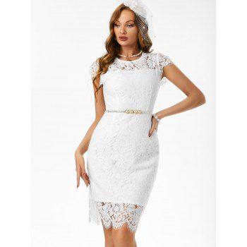 

Eyelash Lace Cap Sleeve Pencil Dress, White