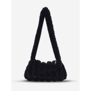 

Faux Fur Striped Rectangle Shoulder Bag, Black