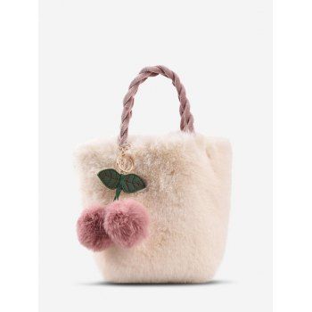 

Faux Fur Cherry Twist Handle Handbag, White