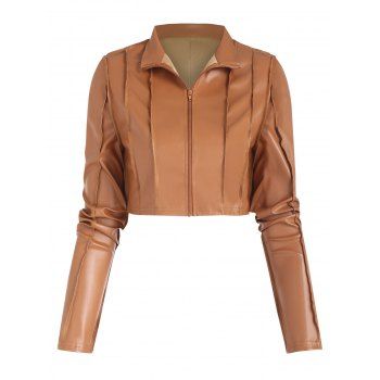 

Topstitch PU Leather Zip Crop Jacket, Coffee