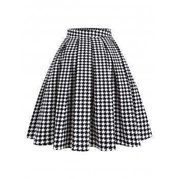 

Houndstooth Pleated Flare Skirt, Black