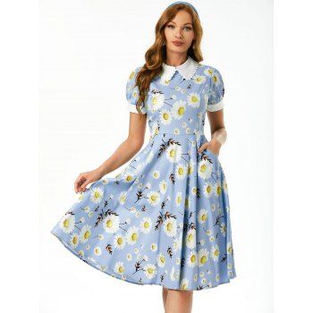 

Floral Print Pocket Dress, Light blue