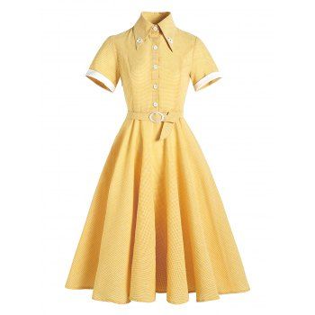 

Gingham Daisy Applique A Line Vintage Dress, Yellow