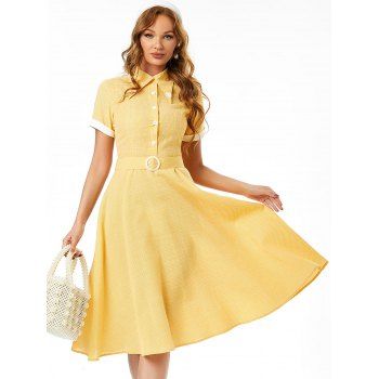 

Gingham Daisy Applique A Line Vintage Dress, Yellow