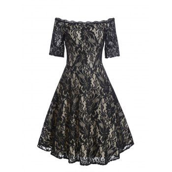 

Lace Off Shoulder A Line Cocktail Party Prom Dress, Black
