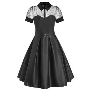 

Mesh Insert Belted Prom Dress, Black