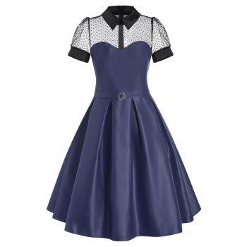 

Mesh Insert Belted Prom Dress, Blue