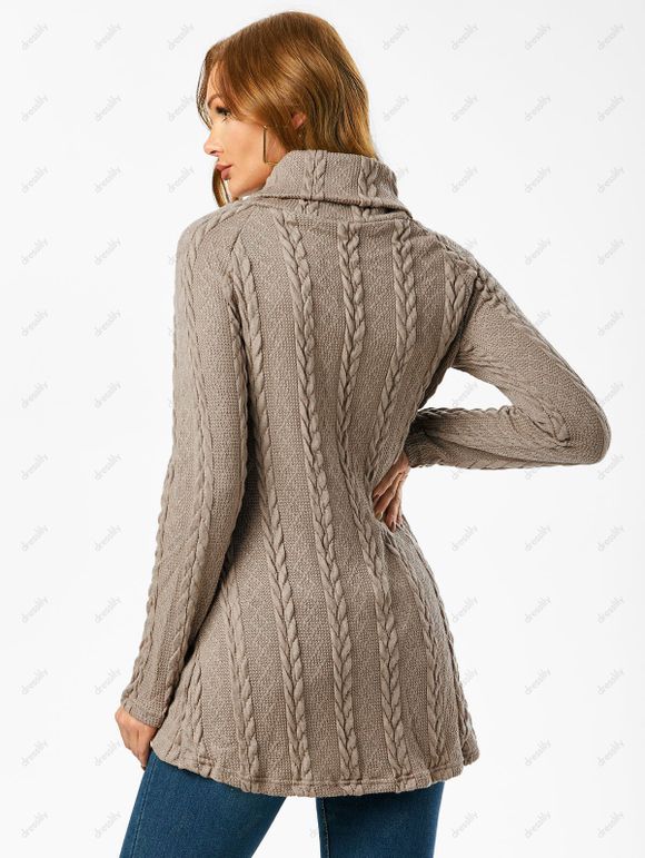 Pull en Tricot à Câble à Manches Raglan à Col Roulé - café M