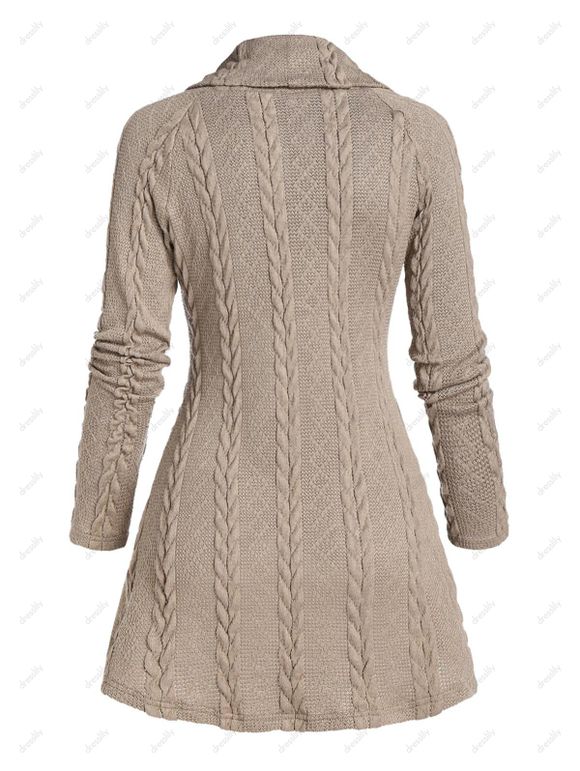 Pull en Tricot à Câble à Manches Raglan à Col Roulé - café M