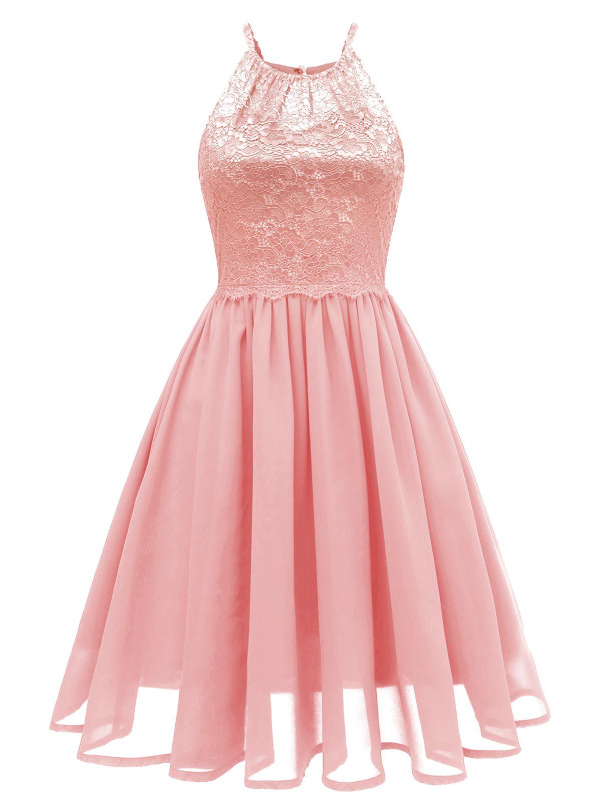 Lace Insert Cutout Sleeveless Dress - LIGHT PINK L