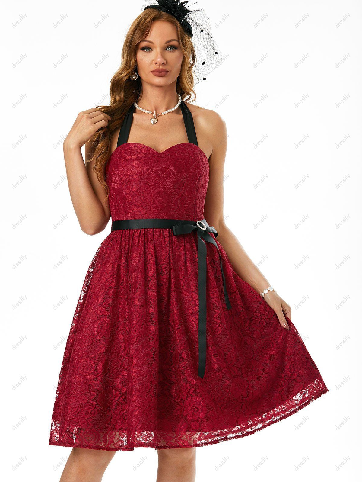 Summer Lace Halter Bowknot A Line Party Dress 