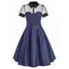 Mesh Insert Belted Prom Dress - BLUE 2XL