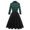 Robe Ceinturée à Carreaux Roulée à Col V - Vert XL