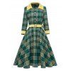 Robe à Carreaux Ceinturée avec Bouton à Revers - Vert L
