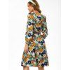 Belted Long Sleeve Floral Swing Dress - multicolor M