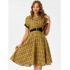 Plaid Button Placket Belted Retro Dress - YELLOW M