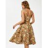 Allover Paisley Print Dress Empire Waist A Line Dress V Neck Backless Sleeveless Dress - COFFEE L