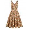 Allover Paisley Print Dress Empire Waist A Line Dress V Neck Backless Sleeveless Dress - COFFEE 2XL