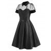 Mesh Insert Belted Prom Dress - BLACK 2XL