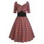 Vintage Dress Plaid Print Dress Ruched Empire Waist Dress Half Sleeve Dress - DEEP GREEN 2XL