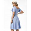 Square Neck Knee Length Dress Pure Color Flutter Sleeve Dress Elegant Fit And Flare Party Dress - LIGHT BLUE M