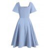 Square Neck Knee Length Dress Pure Color Flutter Sleeve Dress Elegant Fit And Flare Party Dress - LIGHT BLUE M