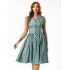 Button Front Notched Collar Ditsy Floral Dress - LIGHT BLUE L