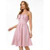 Bowknot Gingham Ruched Swing Dress - LIGHT PINK S
