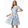 Floral Print Pocket Dress - LIGHT BLUE XL