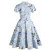 Floral Print Pocket Dress - LIGHT BLUE 2XL