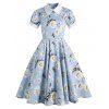 Floral Print Pocket Dress - LIGHT BLUE 2XL