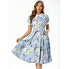 Floral Print Pocket Dress - LIGHT BLUE XL