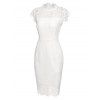 Eyelash Lace Cap Sleeve Pencil Dress - WHITE M