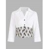Lace Insert V Notched Corset Style Shirt - WHITE L
