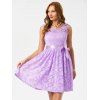 Lace Overlay V Back Belted Dress - LIGHT PURPLE M