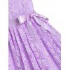 Lace Overlay V Back Belted Dress - LIGHT PURPLE M