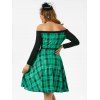 Plaid Off Shoulder Flared Dress - GREEN 2XL