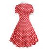 Vintage Polka Dot Mock Button Lapel A Line Dress - RED XL