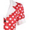 Vintage Polka Dot Mock Button Lapel A Line Dress - RED 2XL